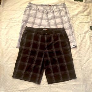 Quicksilver shorts size 36 one Black with silver/grey design the other white